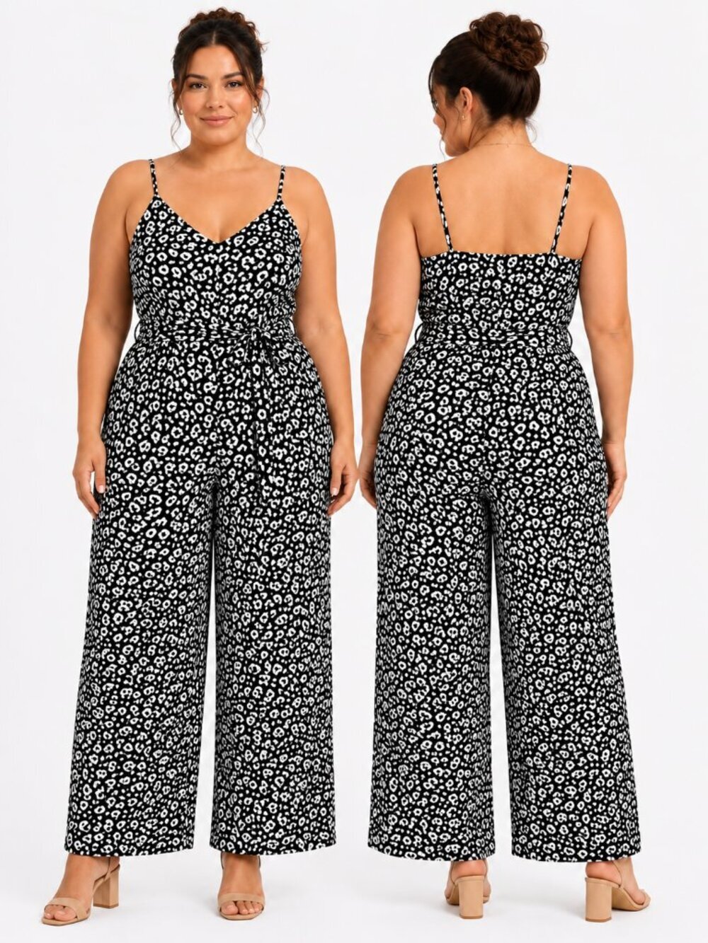 Scoop Black White Leopard Print Wide Leg Jumpsuit Medium 8-10 SS-311A
